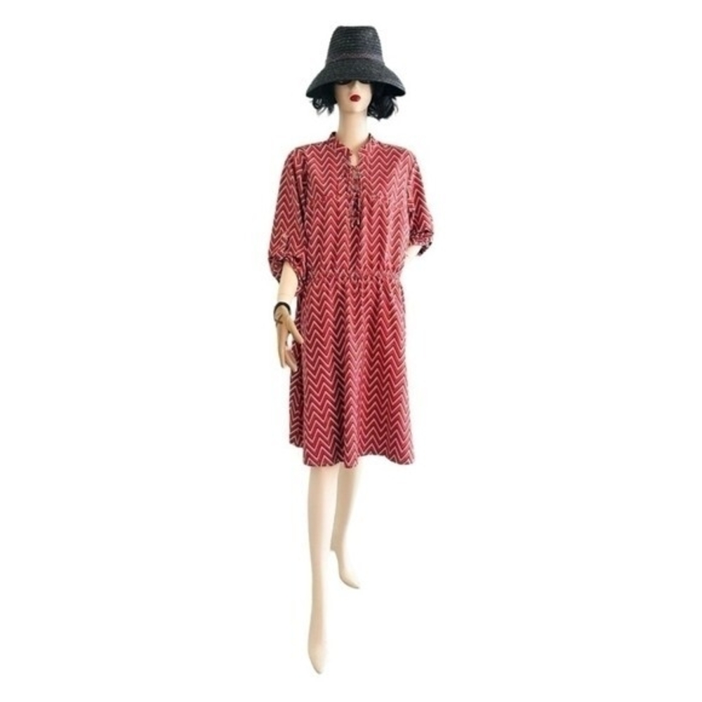 Women Dress Speed Control NY Chevron Print Dress Tassel Front Sheath Midi Dress - Picture 4 of 12